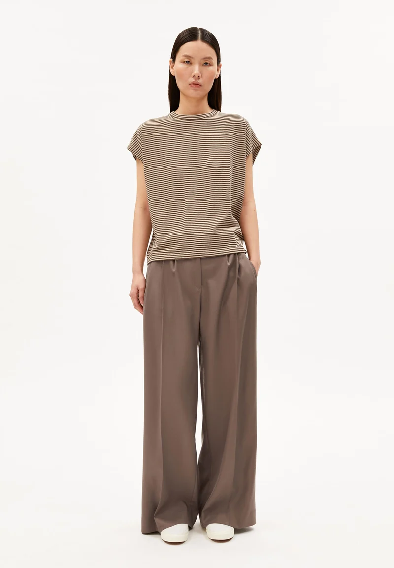 SLUB JERSEY GESTREIFTES T-SHIRT | sand stone-dried palm
