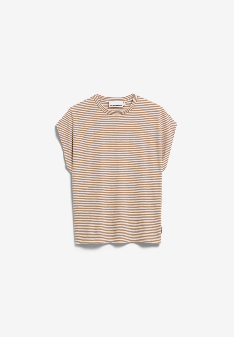 SLUB JERSEY GESTREIFTES T-SHIRT | oatmilk-cinnamon dust