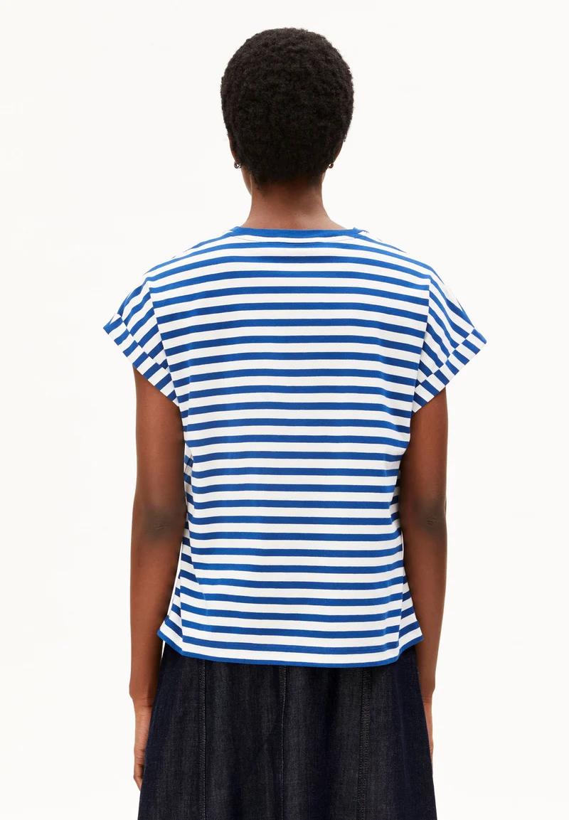 NEUES GESTREIFTES IDAARA T-SHIRT | white-lapis blue
