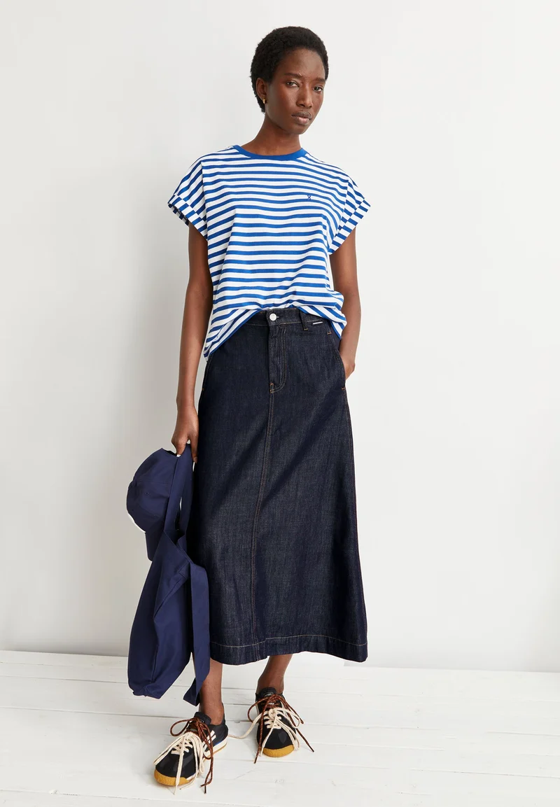 NEUES GESTREIFTES IDAARA T-SHIRT | white-lapis blue