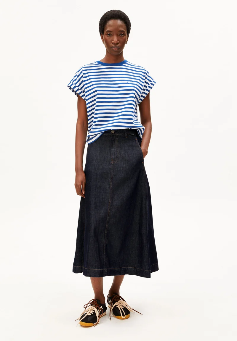 NEUES GESTREIFTES IDAARA T-SHIRT | white-lapis blue