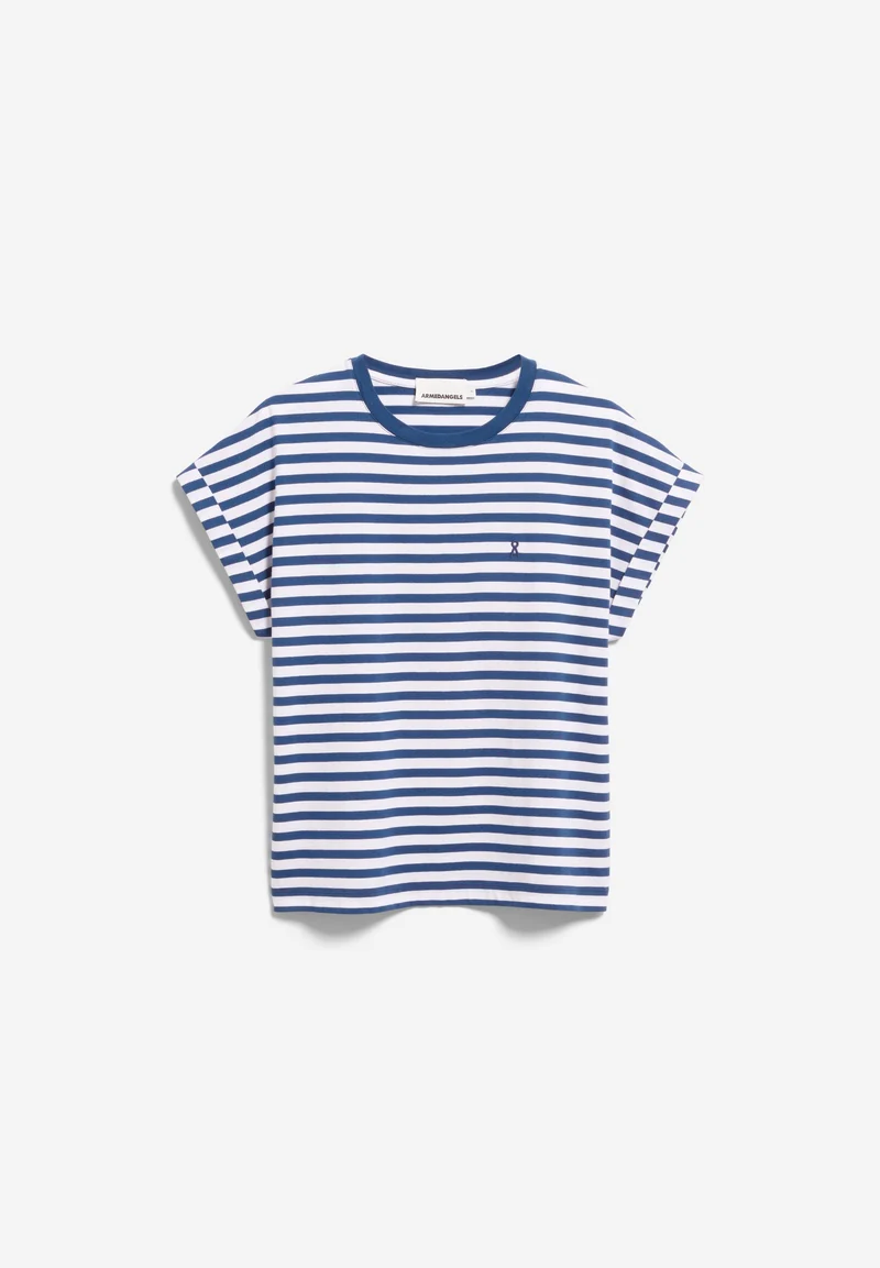 NEUES GESTREIFTES IDAARA T-SHIRT | white-lapis blue