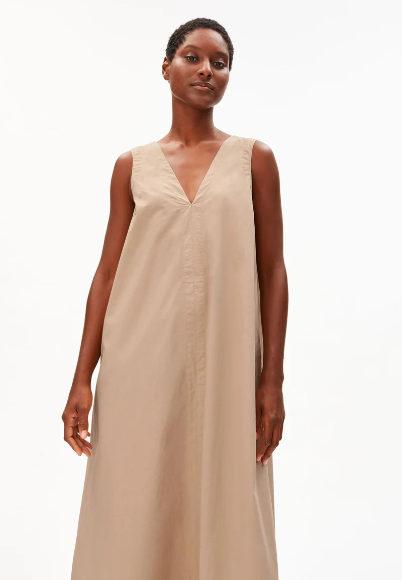 V-AUSSCHNITT POPLIN MAXI-KLEID
