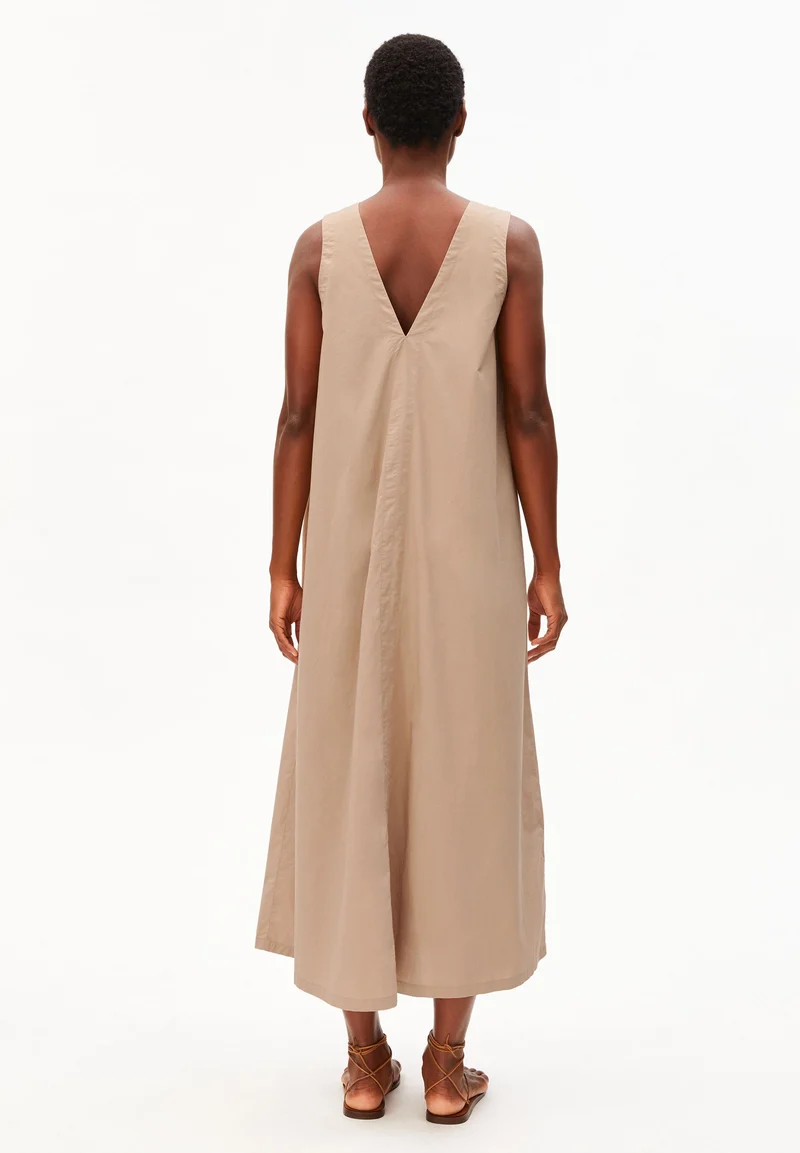 V-AUSSCHNITT POPLIN MAXI-KLEID | true camel