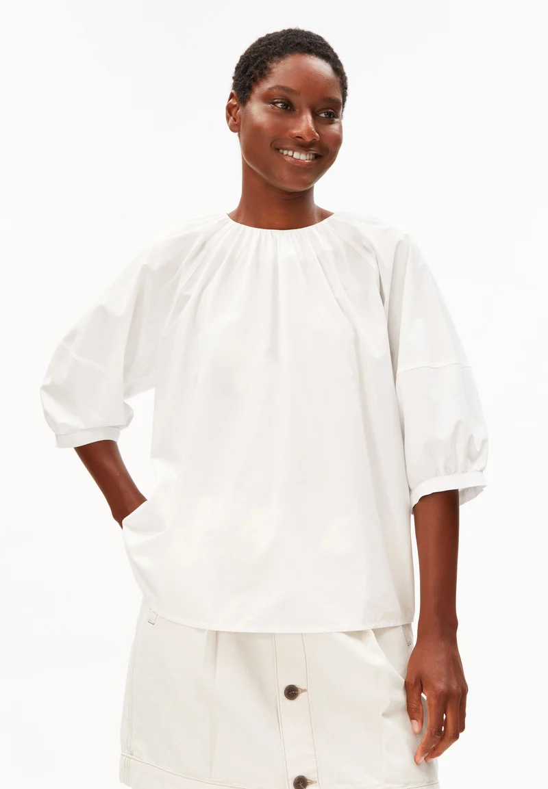 POPLIN BALLONÄRMEL-BLUSE | white