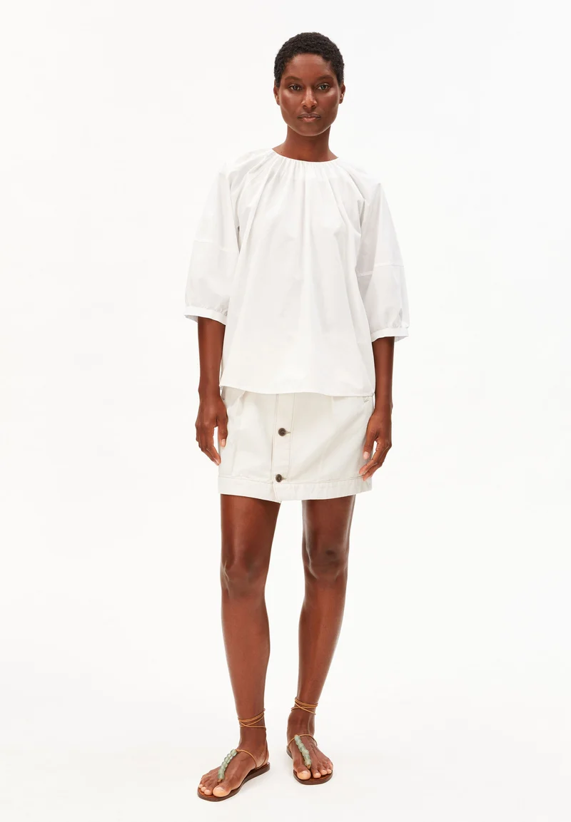 POPLIN BALLONÄRMEL-BLUSE | white