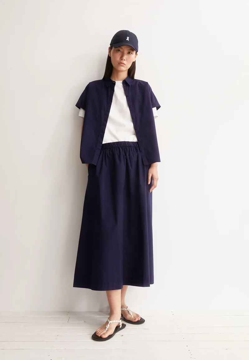 POPLIN MIDI-ROCK A-LINIE | tinted navy