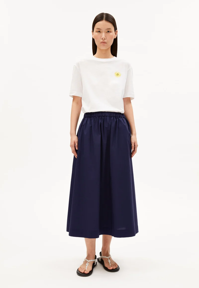 POPLIN MIDI-ROCK A-LINIE | tinted navy