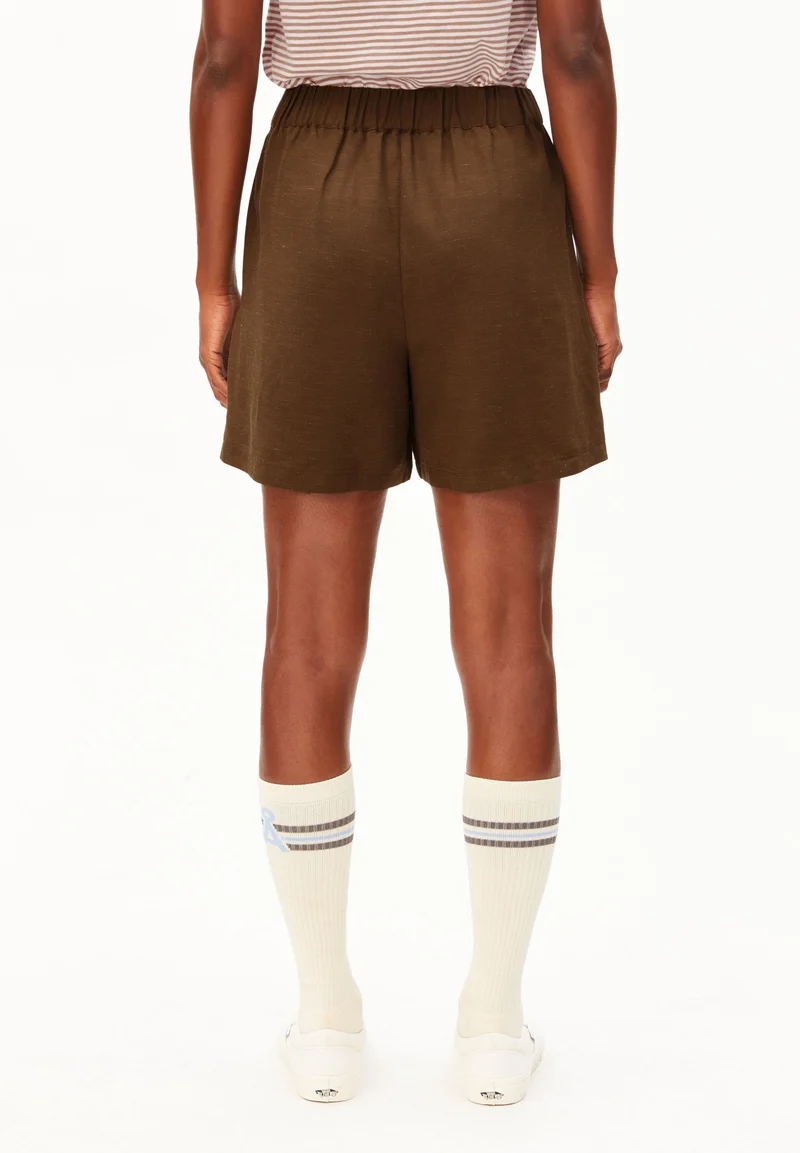 LEINEN-MIX PULL-ON SHORTS | dried palm