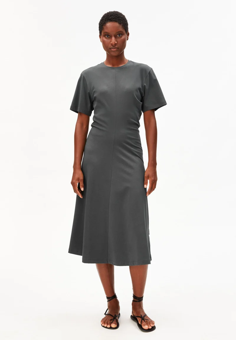 KURZÄRMLIGES JERSEY-MIDI-KLEID | space steel