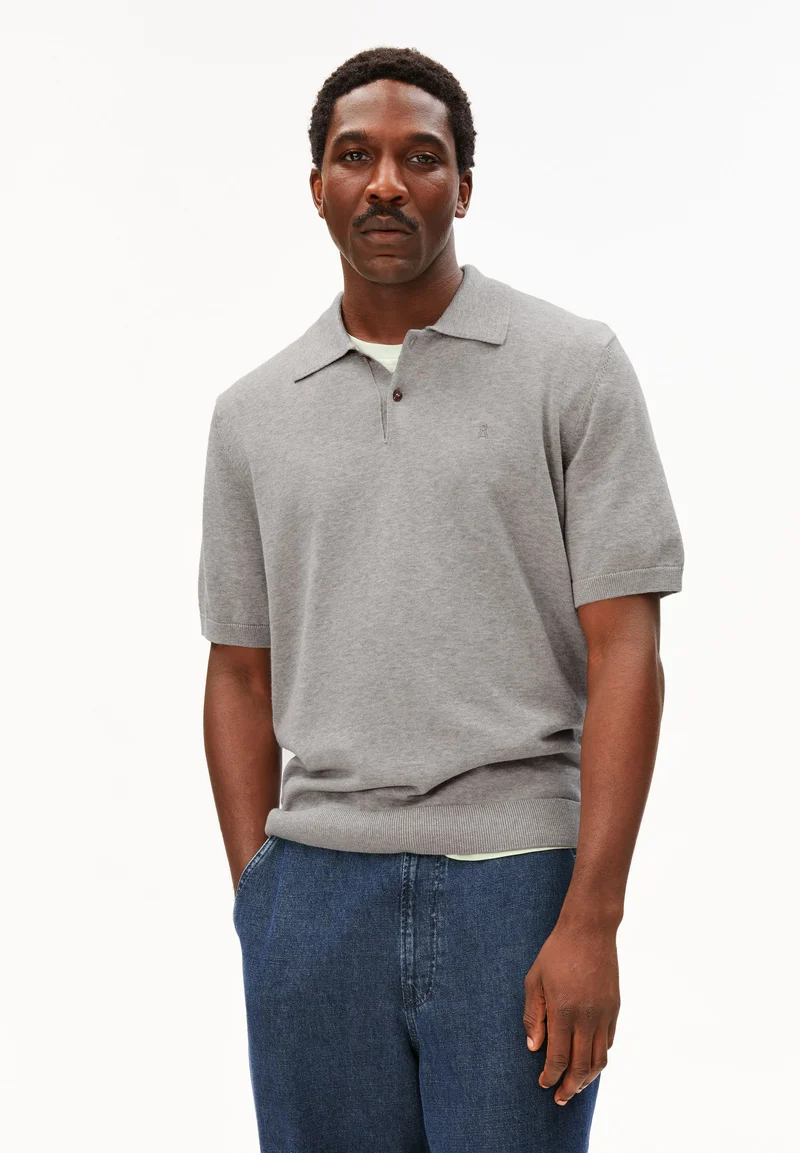 KURZÄRMLIGES STRICKPOLOSHIRT | silver melange