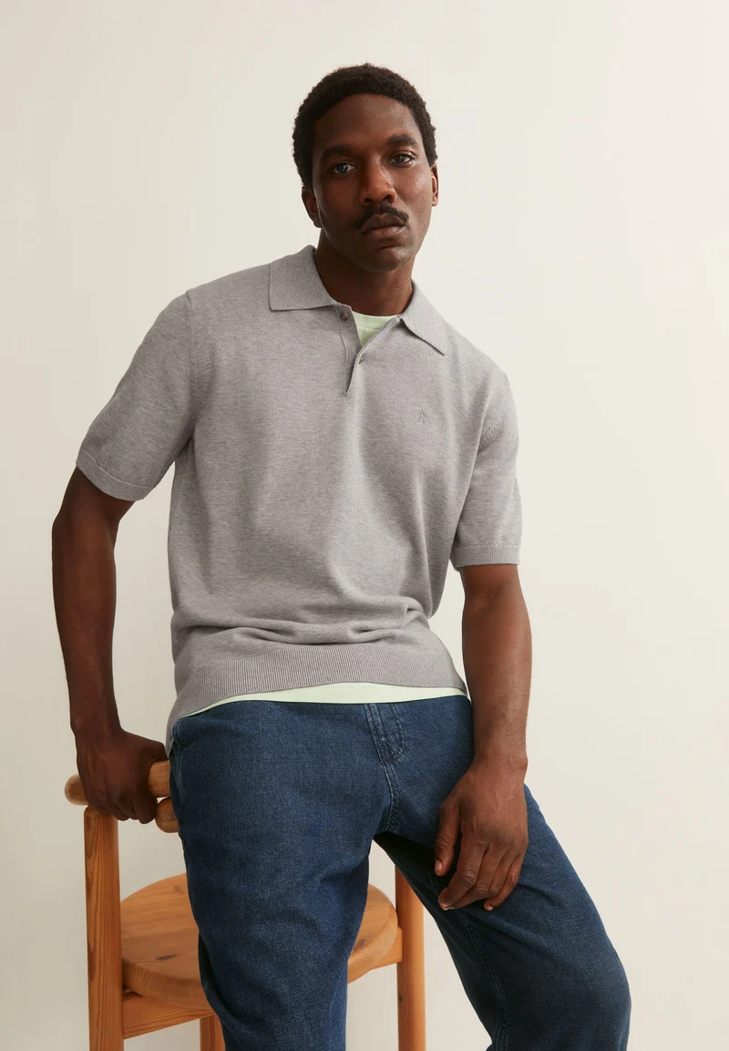 KURZÄRMLIGES STRICKPOLOSHIRT | silver melange