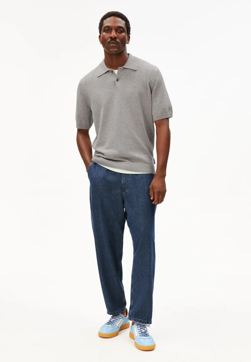 KURZÄRMLIGES STRICKPOLOSHIRT | silver melange