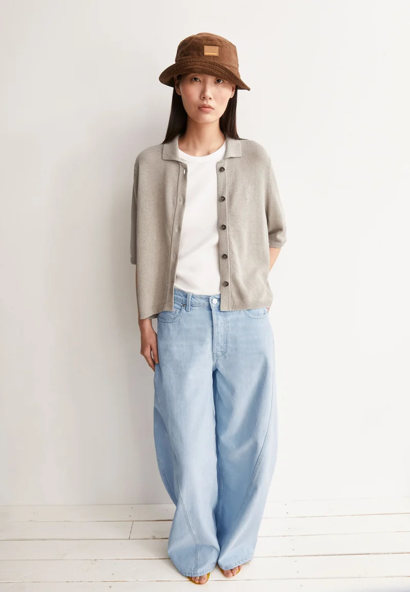 KURZÄRMLIGE LEINEN-MIX STRICKJACKE | sandstone