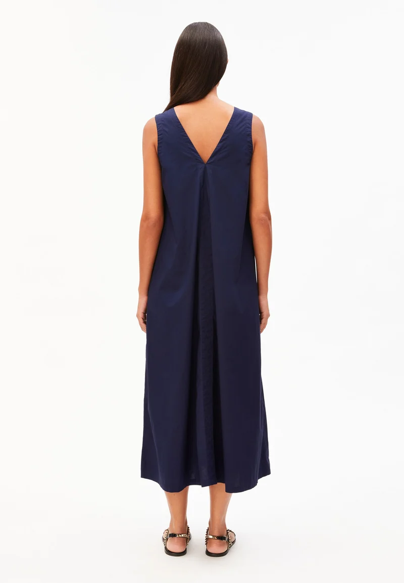 V-AUSSCHNITT POPLIN MAXI-KLEID | tinted navy