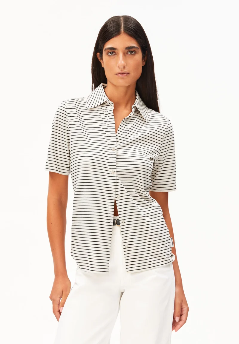 NALITAA GESTREIFTE BLUSE | oatmilk-black