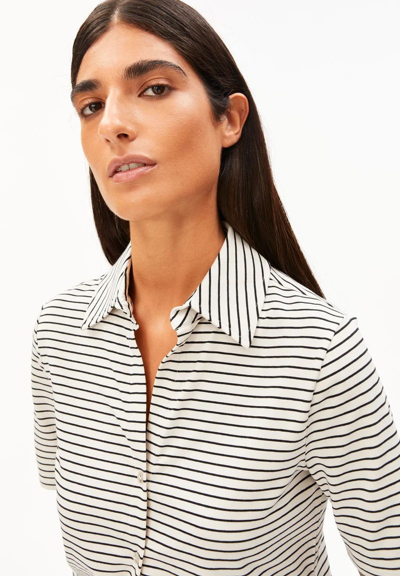 NALITAA GESTREIFTE BLUSE | oatmilk-black
