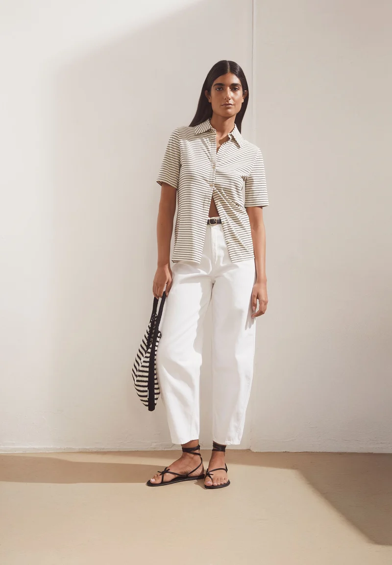 NALITAA GESTREIFTE BLUSE | oatmilk-black