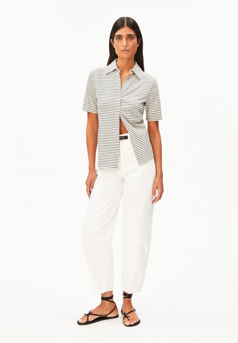 NALITAA GESTREIFTE BLUSE | oatmilk-black