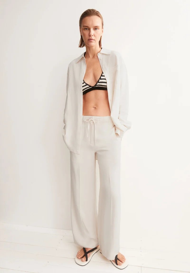 LEINEN-MIX STRAIGHT LEG HOSE | oatmilk
