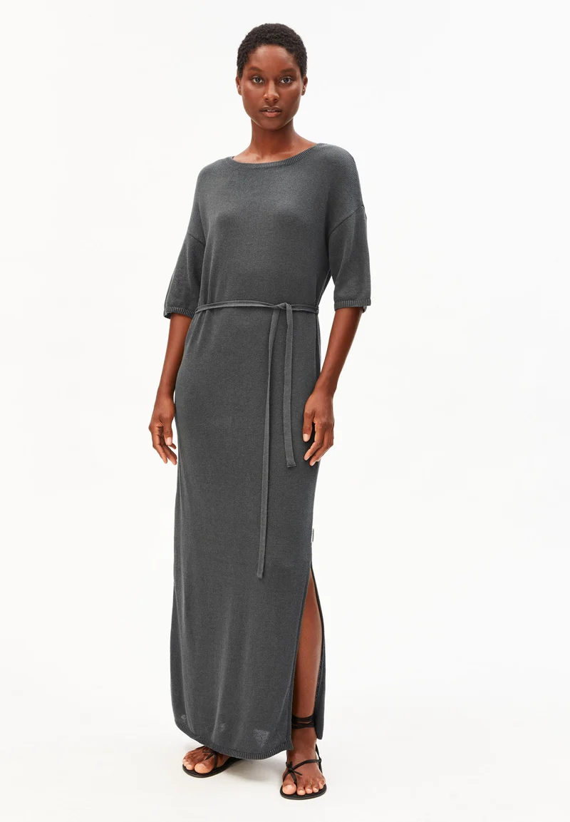 LEINEN-MIX MAXI-STRICKKLEID | space steel