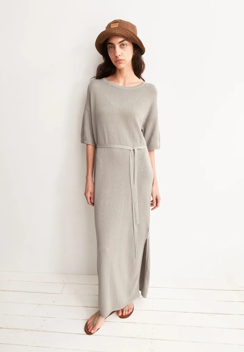 LEINEN-MIX MAXI-STRICKKLEID | sandstone