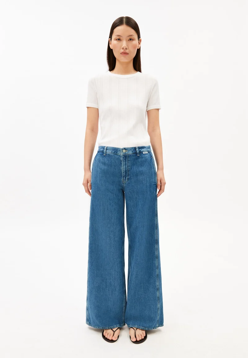 WEITE LEINEN-MIX JEANSHOSE | sea salt