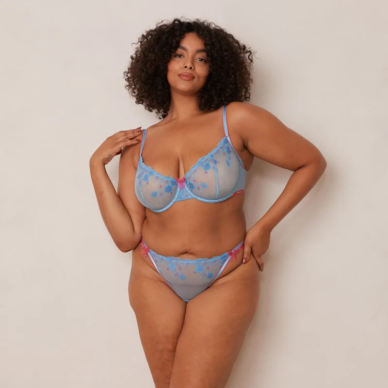 Floral Embroidered Balcony BH - Blau