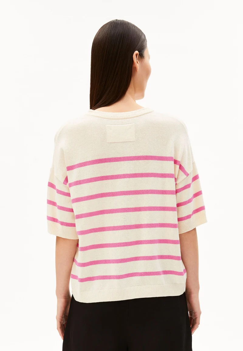 GESTREIFTER LEINEN-MIX PULLOVER | undyed-washed berry
