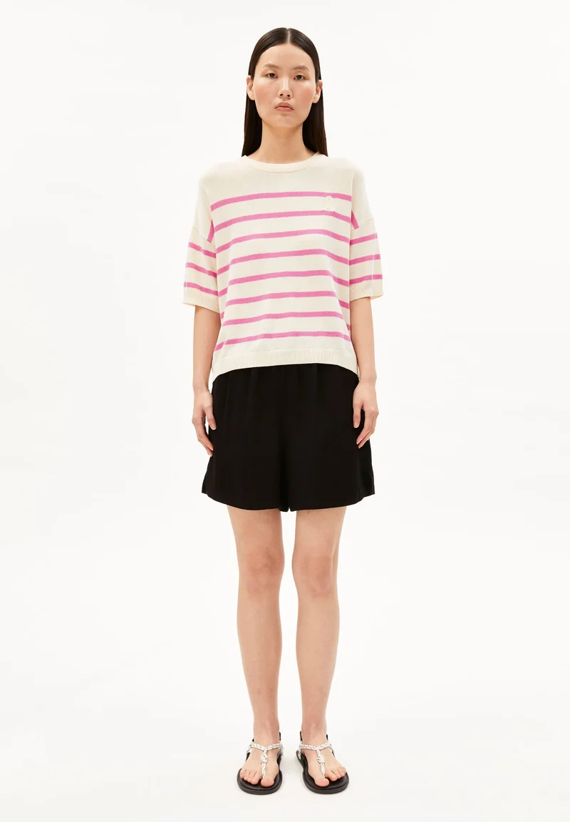 GESTREIFTER LEINEN-MIX PULLOVER | undyed-washed berry