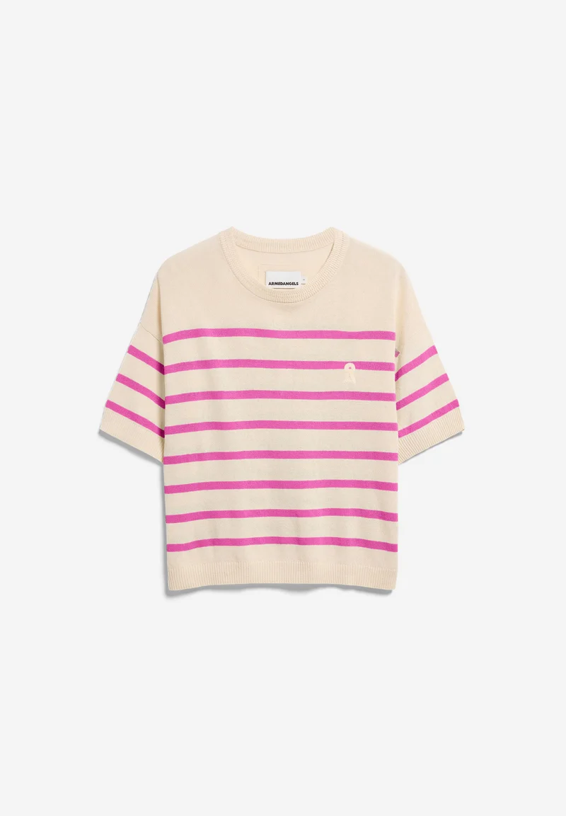 GESTREIFTER LEINEN-MIX PULLOVER | undyed-washed berry