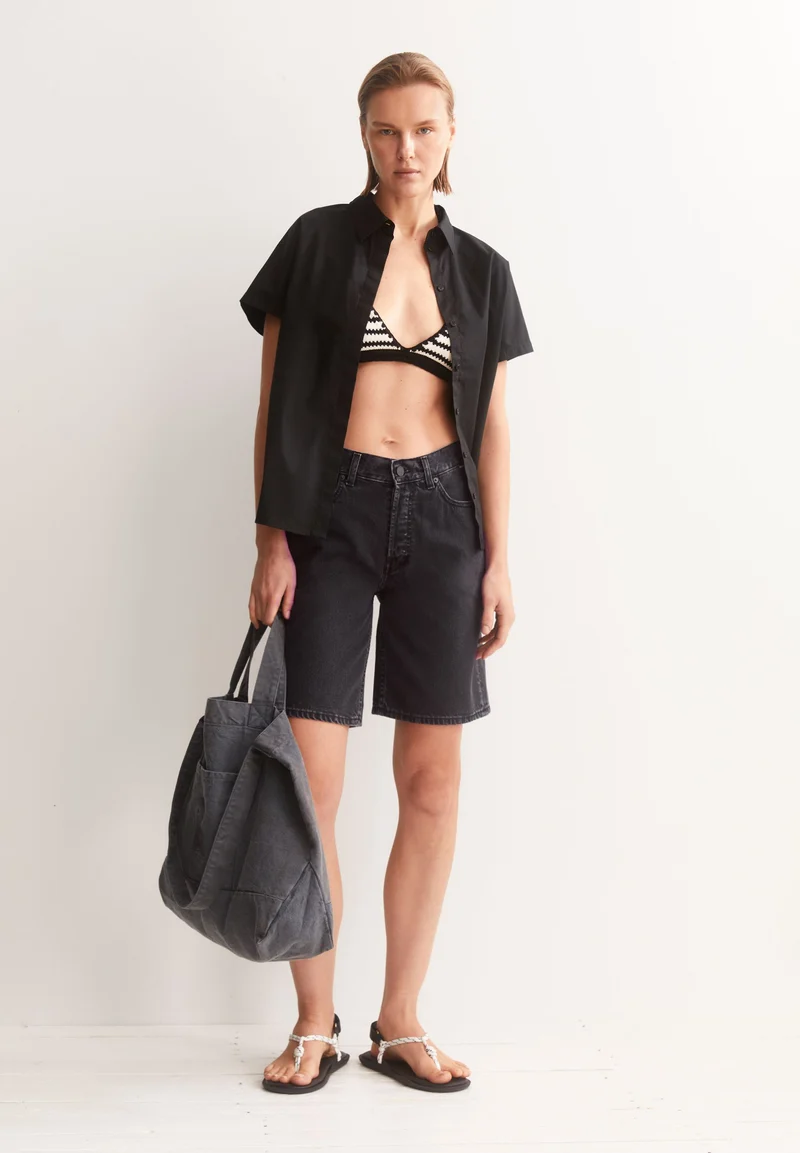 THAALINA MID WAIST JEANS-SHORTS | ebony black