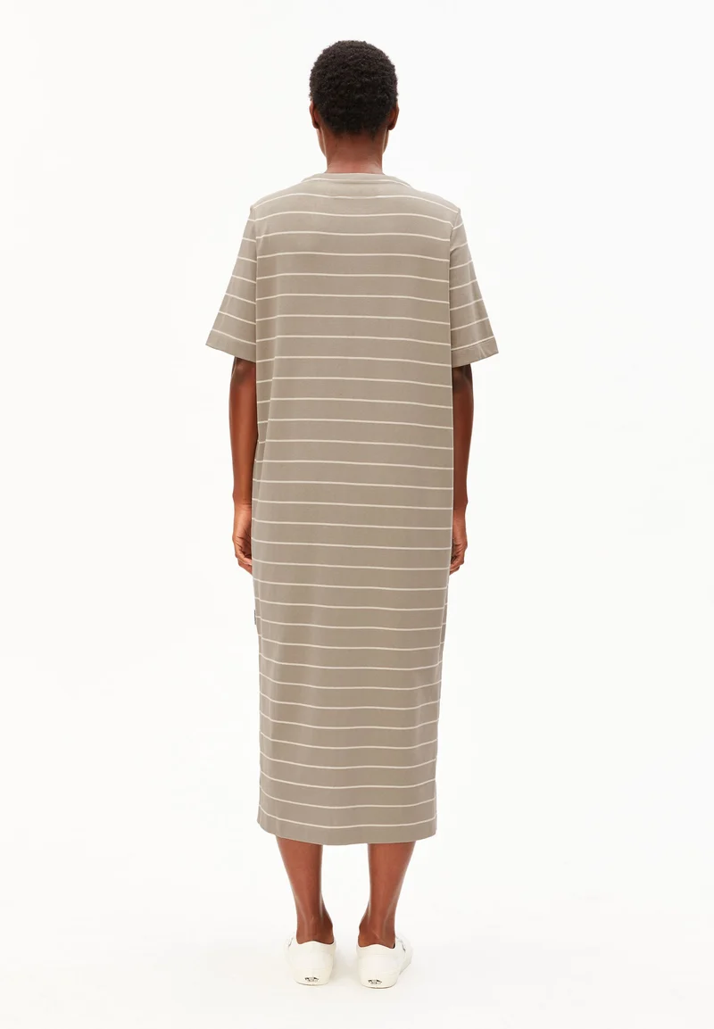 XELINAA FEIN GESTREIFTES MIDI-KLEID | seal grey-undyed