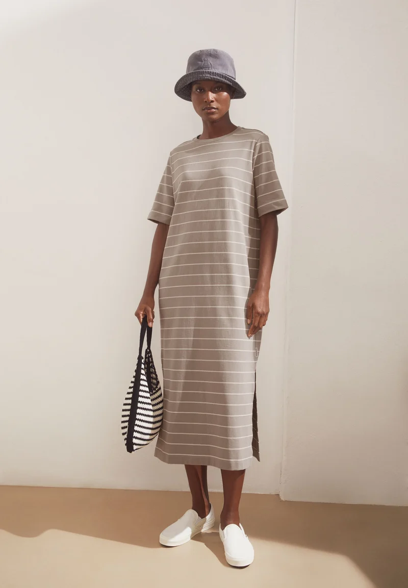 XELINAA FEIN GESTREIFTES MIDI-KLEID | seal grey-undyed