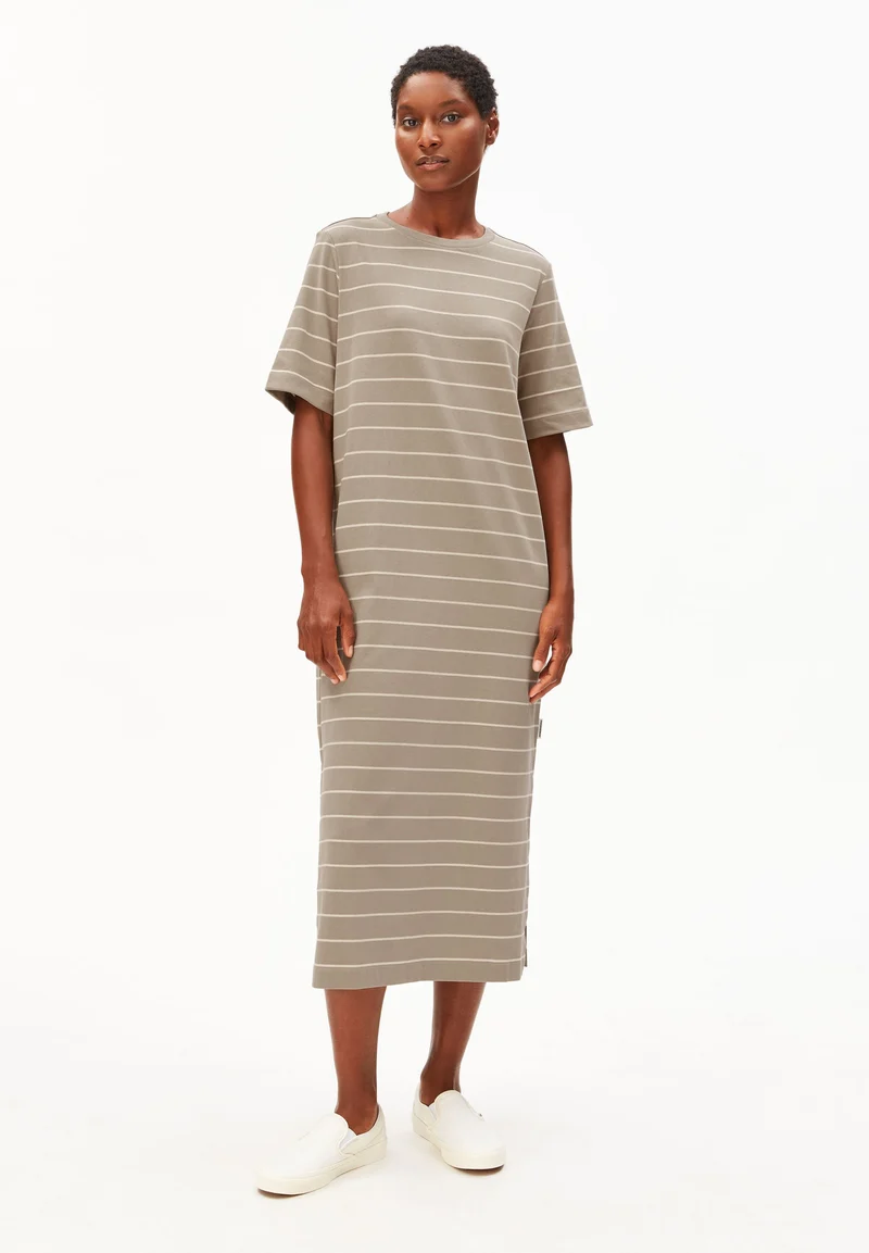 XELINAA FEIN GESTREIFTES MIDI-KLEID | seal grey-undyed