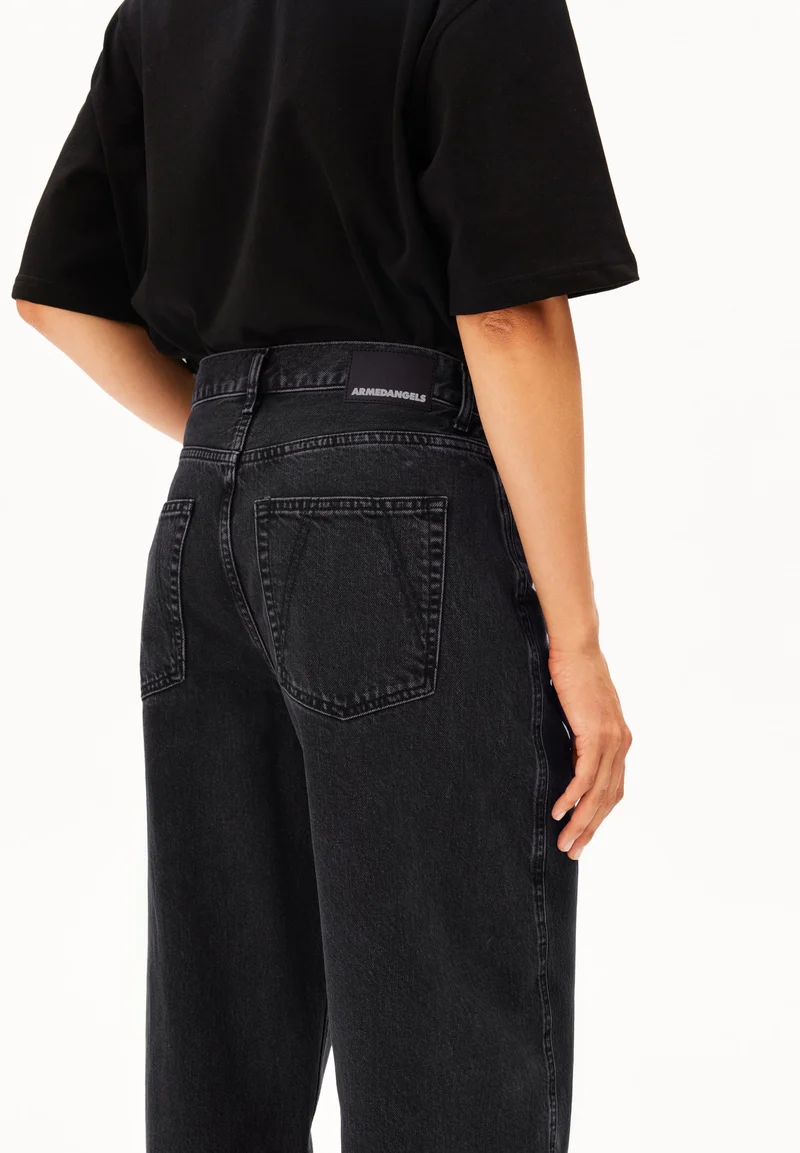 BAARLY HIGH WAIST BARREL JEANS | ebony black