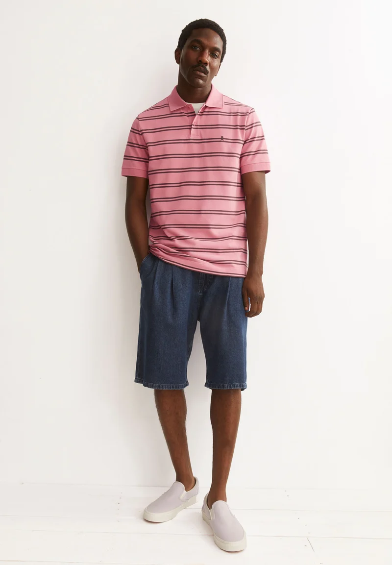 GESTREIFTES POLOSHIRT | washed berry-granit