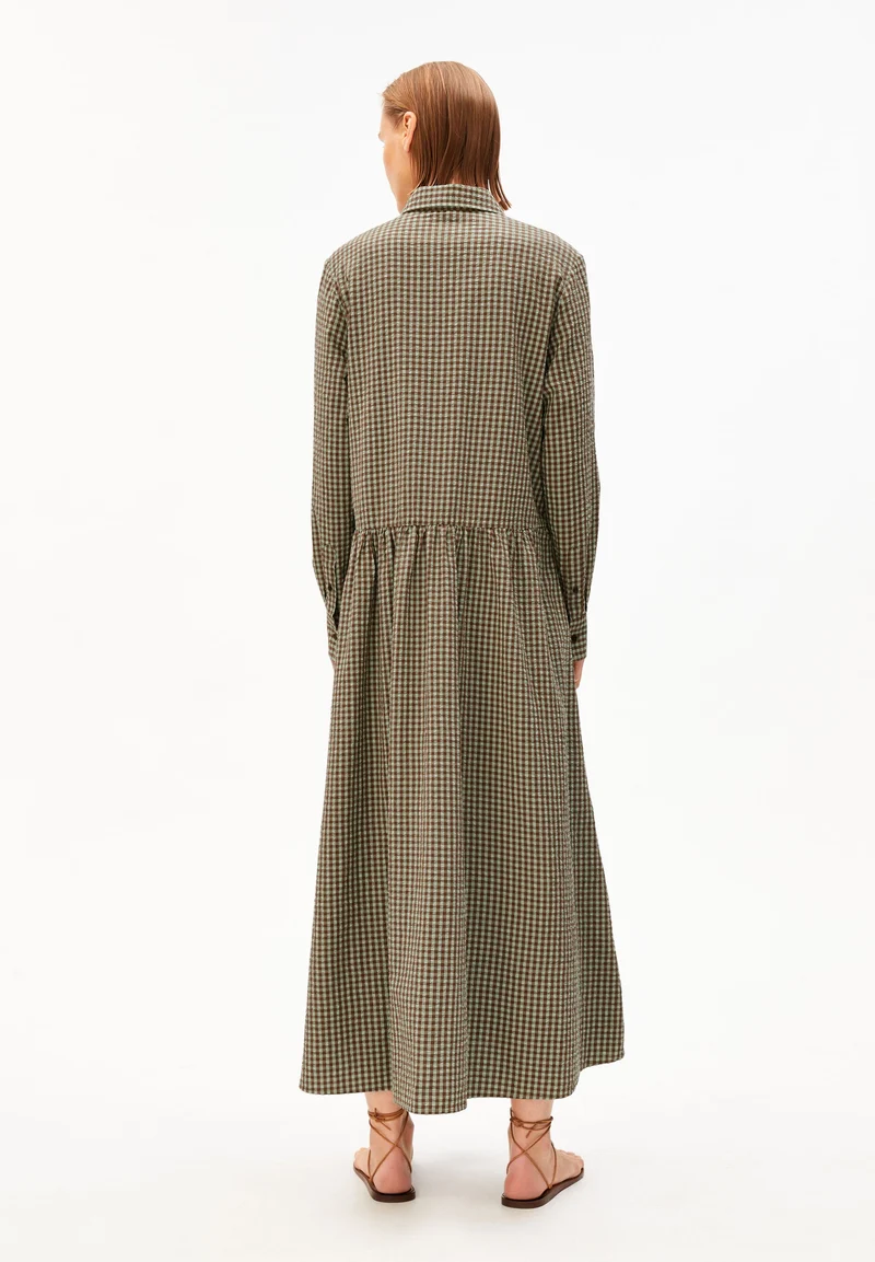 VICHY SEERSUCKER MAXI-KLEID | foam-dried palm