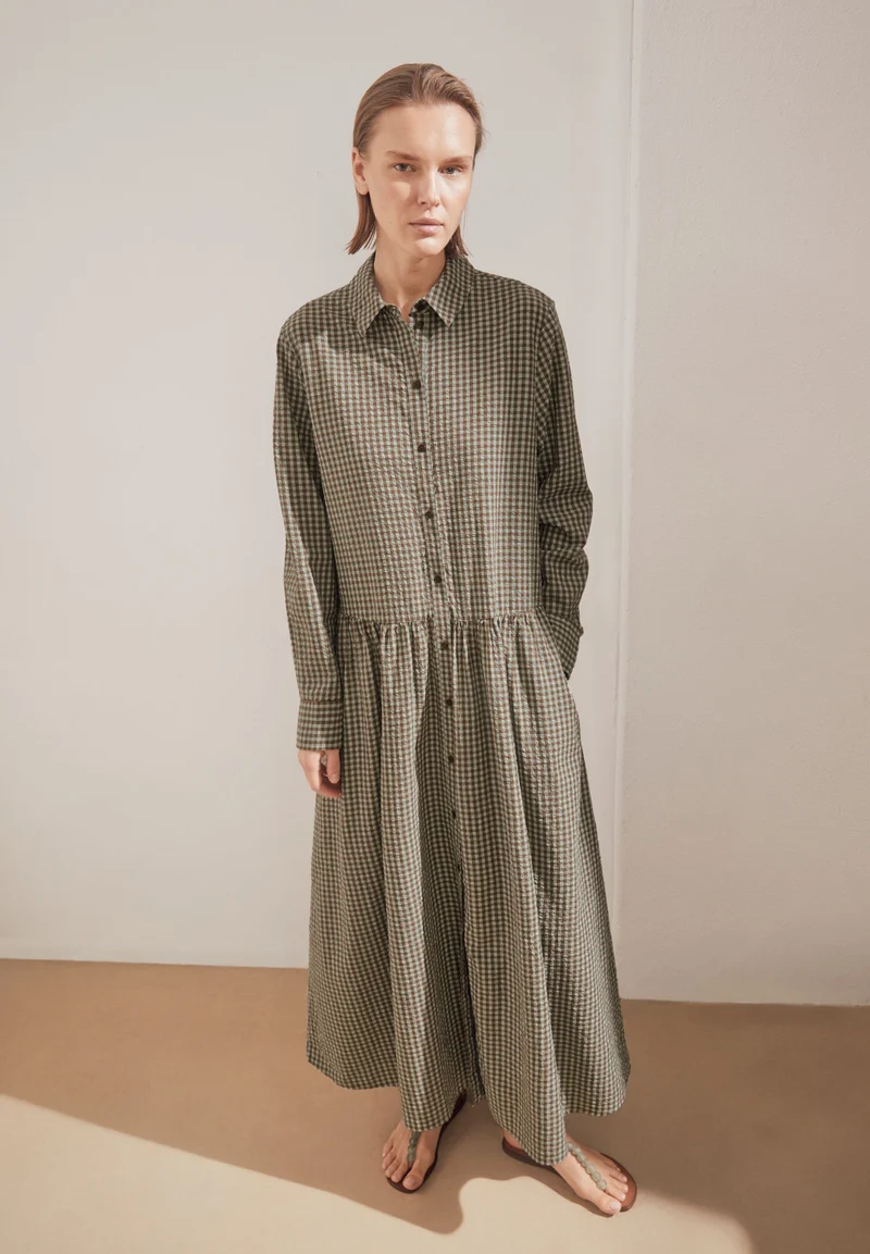 VICHY SEERSUCKER MAXI-KLEID | foam-dried palm
