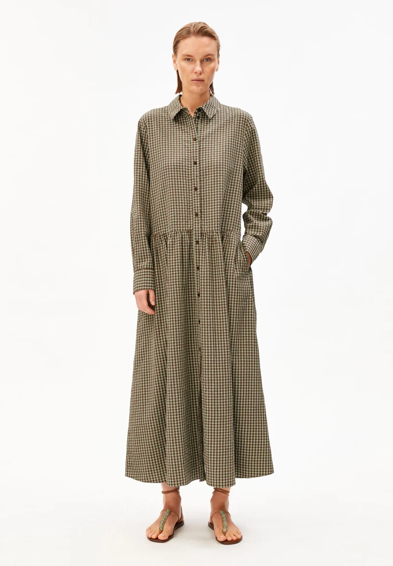 VICHY SEERSUCKER MAXI-KLEID | foam-dried palm