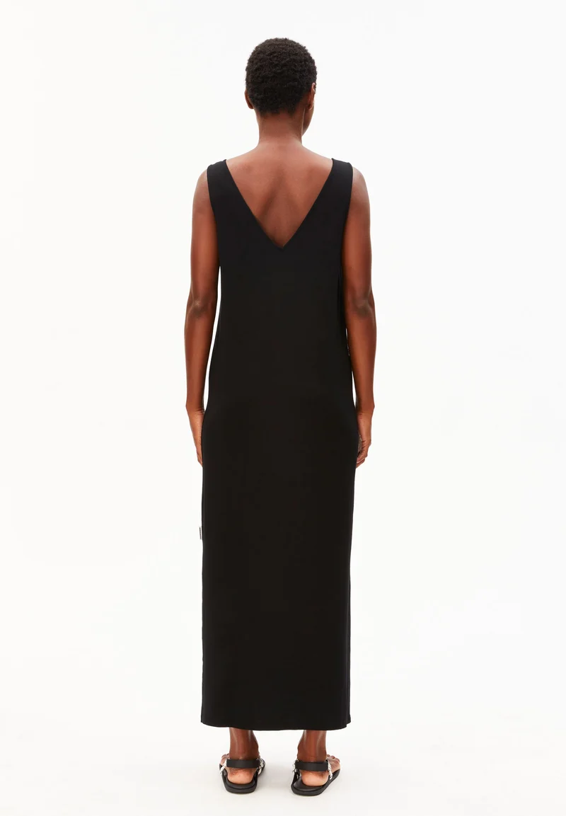 ÄRMELLOSES JERSEY-MIDI-KLEID | black