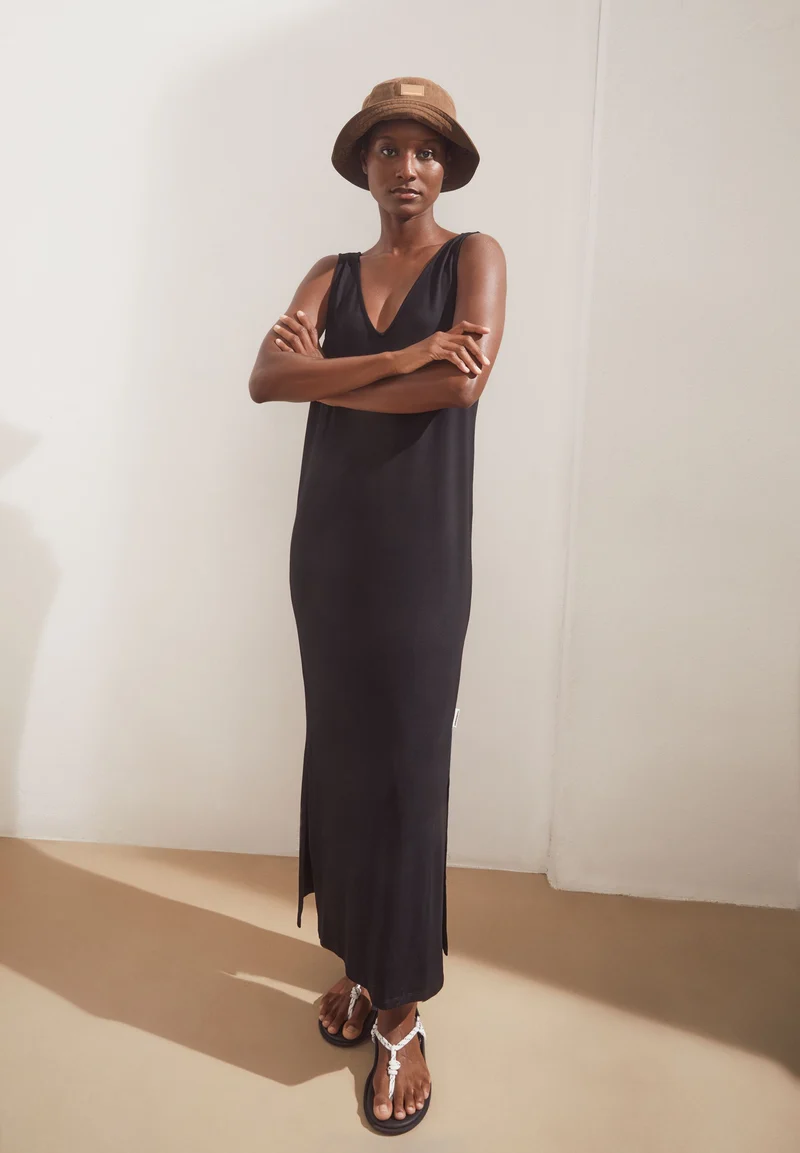 ÄRMELLOSES JERSEY-MIDI-KLEID | black