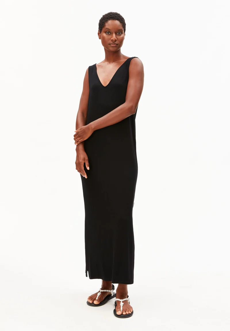 ÄRMELLOSES JERSEY-MIDI-KLEID | black