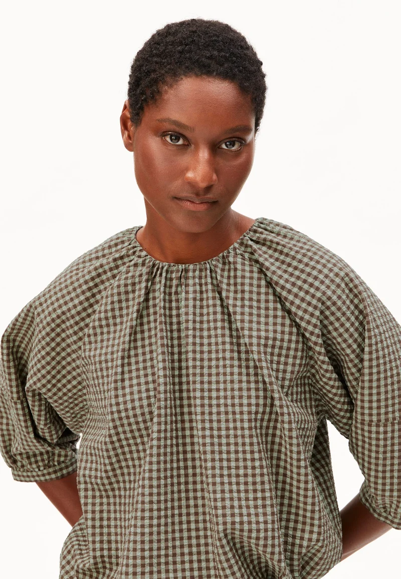 VICHY SEERSUCKER BLUSE | foam-dried palm