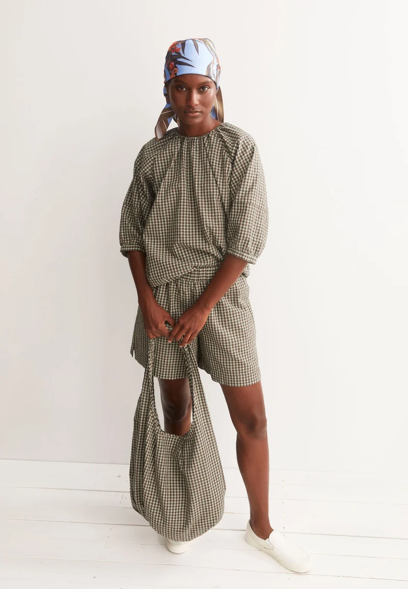 VICHY SEERSUCKER BLUSE | foam-dried palm