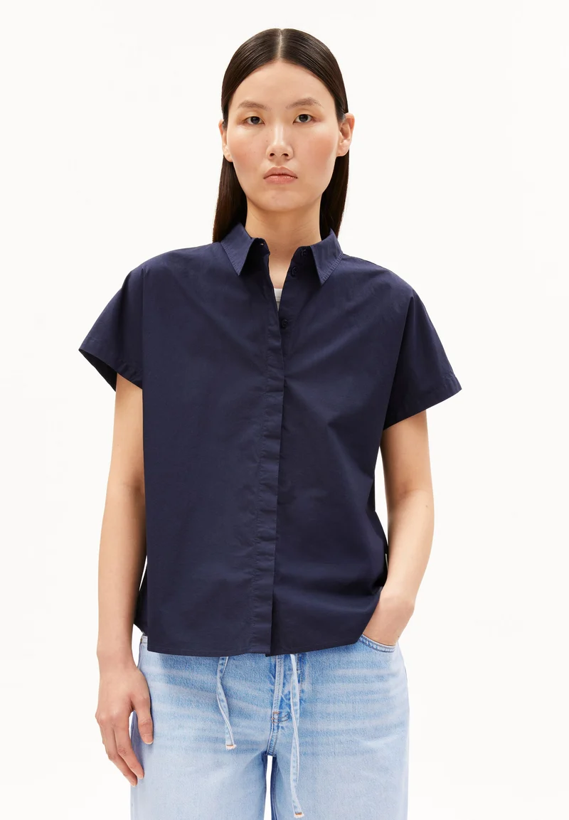 POPLIN LARISAANA BLUSE | tinted navy