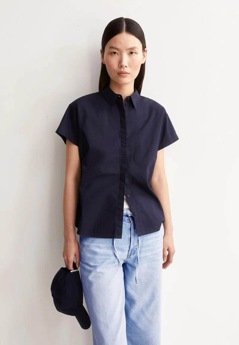 POPLIN LARISAANA BLUSE | tinted navy