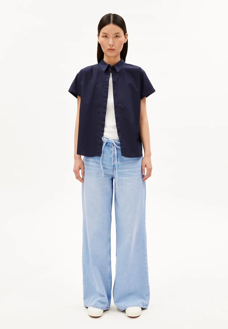 POPLIN LARISAANA BLUSE | tinted navy