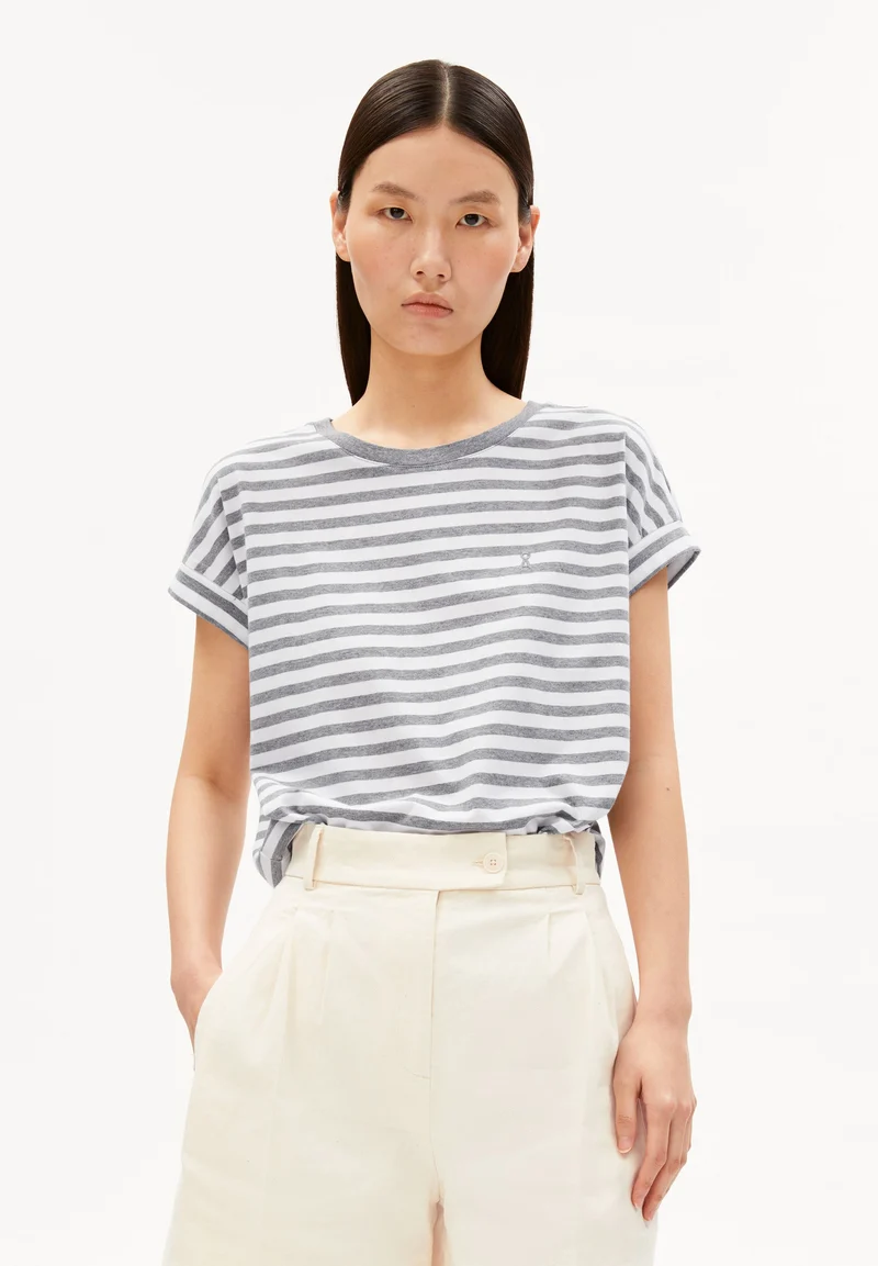 IDAARA GESTREIFTES T-SHIRT | white-silver melange