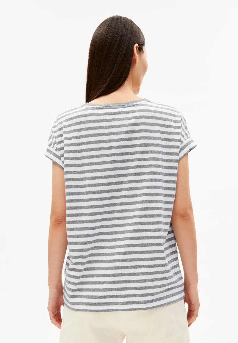 IDAARA GESTREIFTES T-SHIRT | white-silver melange